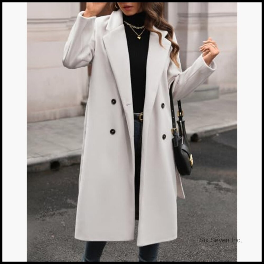 Women's Winter Wool Blend Double Breasted Trench Overcoat - Picture 6 of 6
